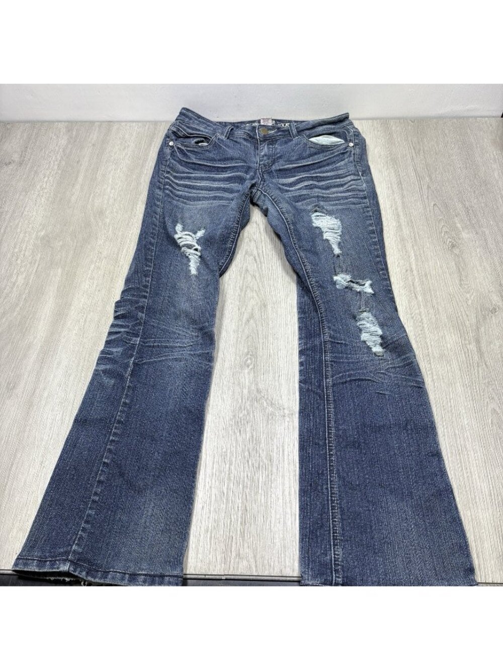 Almost Famous Jeans Women Size 7 Blue Distressed Boot Cut Casual